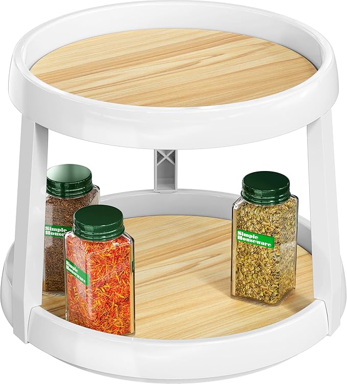 Simple Houseware 2-Tier Lazy Susan Spice Organizer, 10-Inch Diameter, Oak