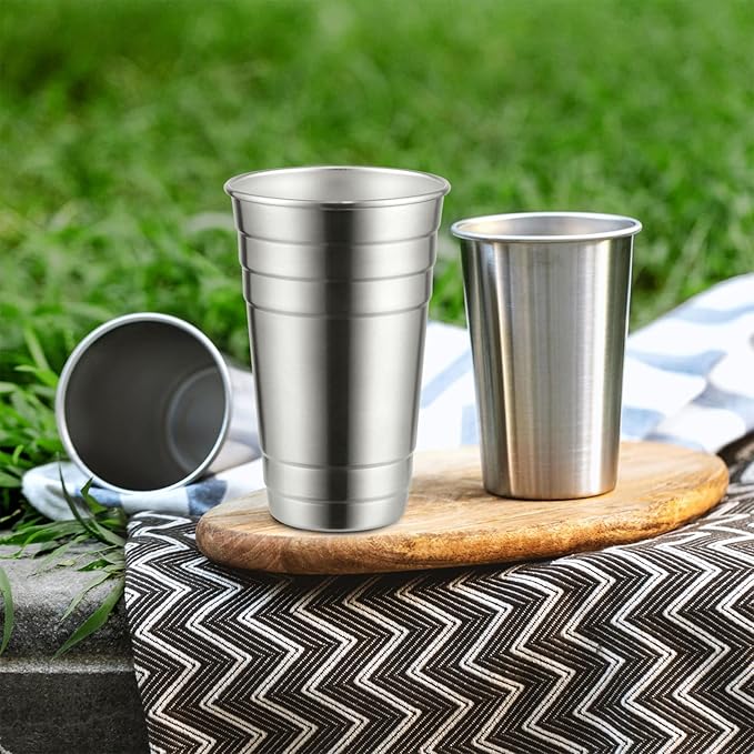 MEWAY Premium Stainless Steel Cups 24 oz Pint Cup Tumbler (4 Pack) - Premium Metal Cups - Stackable Durable Cup，Chilling Beer Glasses, for Travel, Outdoor, Camping