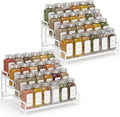 4-Tier-Spice-Rack-Organizer-for-Cabinet, Adjustable Depth Spice Holder Shelf For Countertop Pantry Cupboard, Metal Tiered Seasoning Organizer,Display Shelf Riser (White-2 Pack)