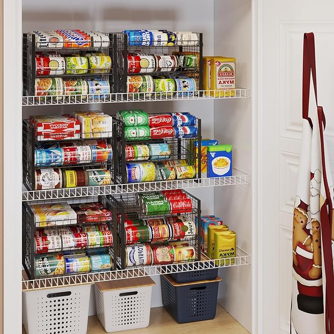 JKsmart 3-Tier Stackable Can Rack Organizer for Pantry, Adjustable Can Storage Holder for Various Ounces of Canned food Soda Drinks, Can Dispenser for Kitchen Cupboard Cabinet, 2 Pack
