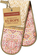 Maison d' Hermine Double Oven Mitt (7" x 35") 100% Cotton Heat Resistant BBQ Cooking Gloves with Loop for Thanksgiving Christmas Decorations Baking Cooking Barbeque Handling Hot Pan (Damask)