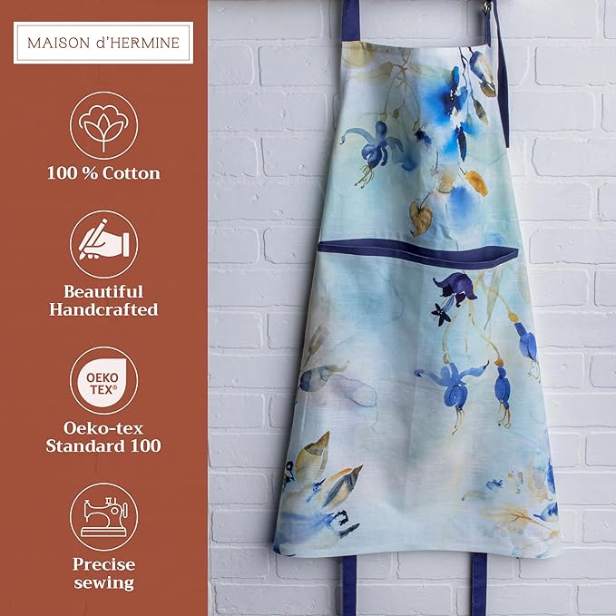 Maison d' Hermine 100% Cotton Apron for women with Pocket Kitchen Chef Apron for Men Cooking Gardening Server Waitress