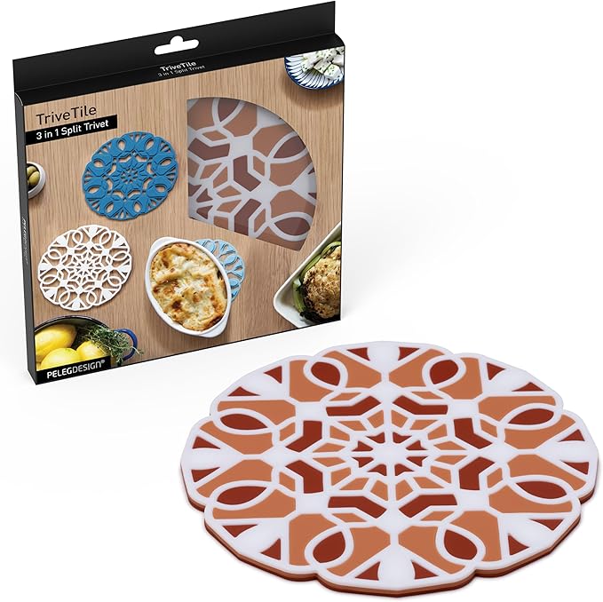 Peleg Design TriveTile Trivet Set – for Hot Pots and Pans - Fun and Decorative – Non-Slip Heat-Resistant Kitchen Trivets - Split into 3 Trivets, Holds 3 Dishes Simultaneously - 7x7 inches (Tan)
