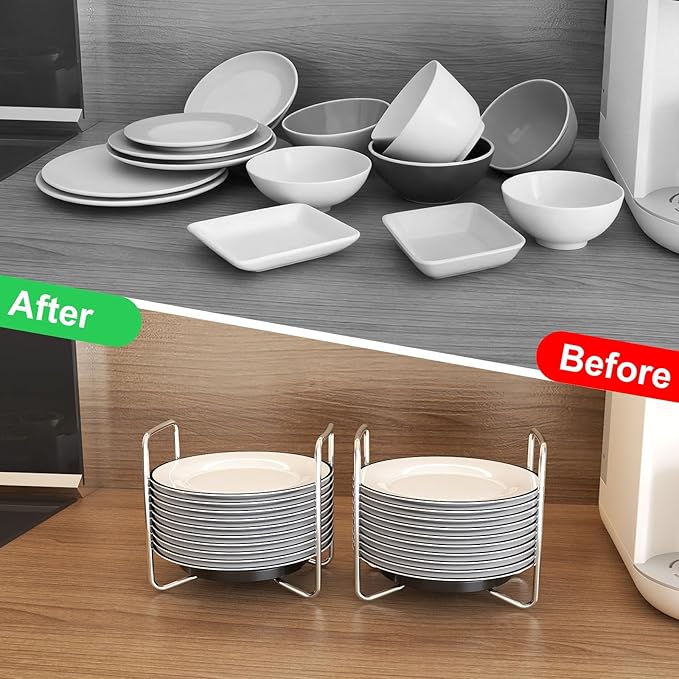 Adjustable Bamboo Dish Drying Rack - Stainless Steel 304 Dish Rack for Kitchen | Counter Home Essentials for Efficient Dish Organization and Drying（Black，2*Small）