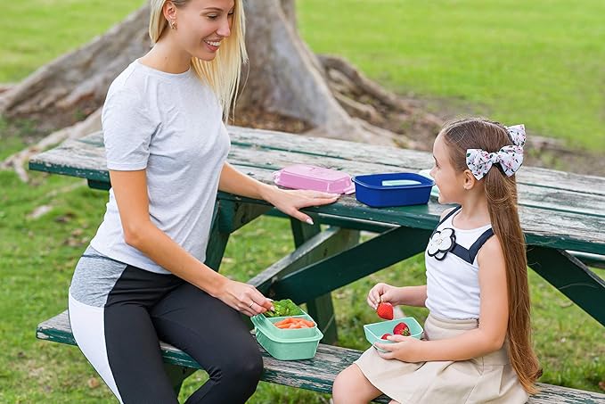 Ultimate Bento Box - Lunch Box for Kids & Adults with Removable Ice Pack - Leakproof, Multi-Compartment Food Container with Removable Containers - Microwave & Dishwasher Safe (Green, Blue, Green)