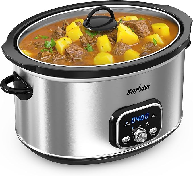 Sunvivi Slow cooker Pot 8.5 QT Programmable Stainless Steel Color : Multi-Cooker Food Warmer with Delay Function, Adjustable Tempature Control, Dishwasher Safe, Perfect for Families, Sliver