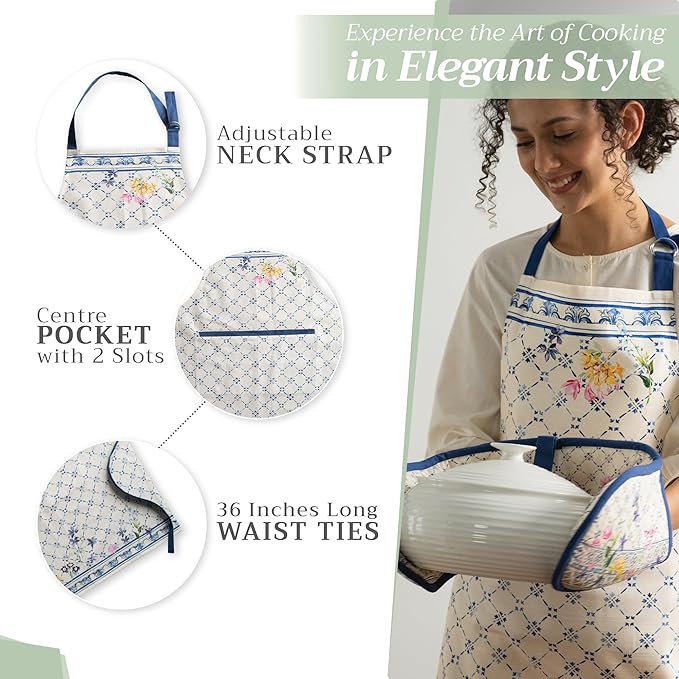 Maison d' Hermine 100% Cotton Apron for women with Pocket Kitchen Chef Apron for Men Cooking Gardening Server Waitress