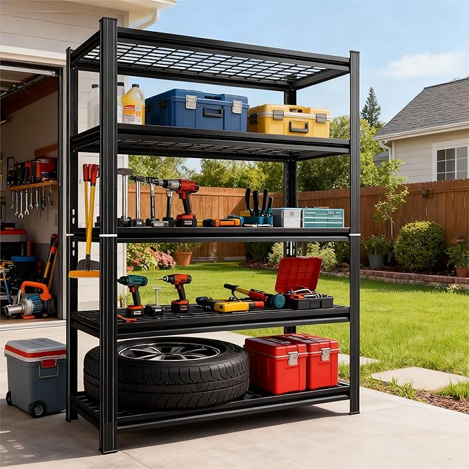 47''W Wire Garage Metal Shelving, 3000 Lbs Heavy-Duty Garage Storage Shelves, 5-Tier Adjustable Reinforced Shelves for Laundry Rooms, Basements, Kitchens&Outdoor (47''W*24''D*71''H)
