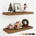 Fun Memories 24 Inch Floating Shelves for Wall, 9 Inch Deep Brown Rustic Wood Wall Mounted Shelves for Bathroom, Kitchen, Living Room, Set of 2