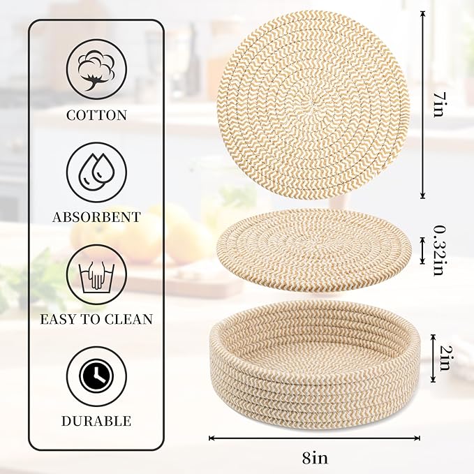 Trivets for Hot Dishes, Pots and Pans, Heat Resistant Hot Pads with Storage Basket, Pot Holders for Kitchen Countertop, Trivet Mats Home Essentials Farmhouse Decor (Brown 5 Pcs)