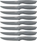 NutriChef SereneLife Stainless Steel Knife Set, 8 Pcs. - Non-Stick Coating, Sharp Serrated Blades, Professional Kitchen Set, Rust-Resistant, Dishwasher Safe, Ideal for BBQ & Grilling, Gray