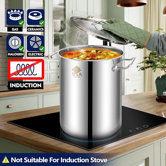 ARC 32QT Stock pot Seafood Boil Pot and Propane Stove Outdoor Cooker, Stainless Steel Crawfish Boil Pot with Basket and Steamer Rack, Burner for Outdoors Cooking and Steaming