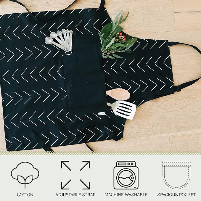 Adjustable Designer Kitchen Apron for Adults | Cotton Cooking Apron with Pockets and Adjustable Neck Buckle