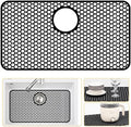 Silicone Sink Protectors for Kitchen Sink with Rear Drain - 26"x 14" Kitchen Protector Accessory, Non-Slip Heat Resistant Grid Mat for Bottom of Farmhous Stainless Steel (Rear Hole, Black)