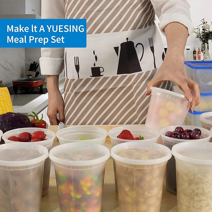 40 Pack 32oz Deli Containers with Lids Food Storage Containers Plastic Deli Containers with Lids, Slime, Soup, Meal Prep Containers | BPA Free | Stackable | Leakproof | Dishwasher/Freezer Safe