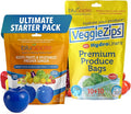 Bluapple Produce Saver Ethylene Gas Absorber & VeggieZips Ultimate Starter Pack Bundle - Fresh Vegetables & Fruits Saver, Produce Storage, Fruits & Veggies Keepers for Refrigerator, Regulates Humidity