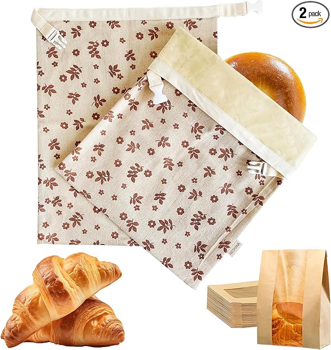 2 Pack Reusable Beeswax Bread Bags for Sourdough,Cotton Beeswax Bag with 10 Pcs Bread Bags for Homemade Bread,Storage Bags for Bread Cookies & Snacks Preservation,Freezer-Safe,Keeping Fresh
