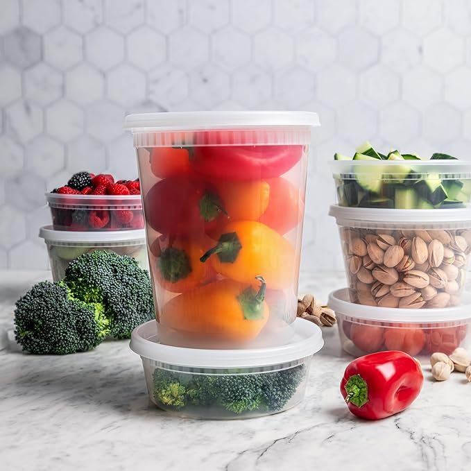 Deli Containers with Lids 16 oz Pint (240 Pack) Bulk Case – Plastic Food Storage Container for Freezer 16oz Disposable containers Airtight Covers Great For Soup 16 Ounce [240 Sets Case/Pack]