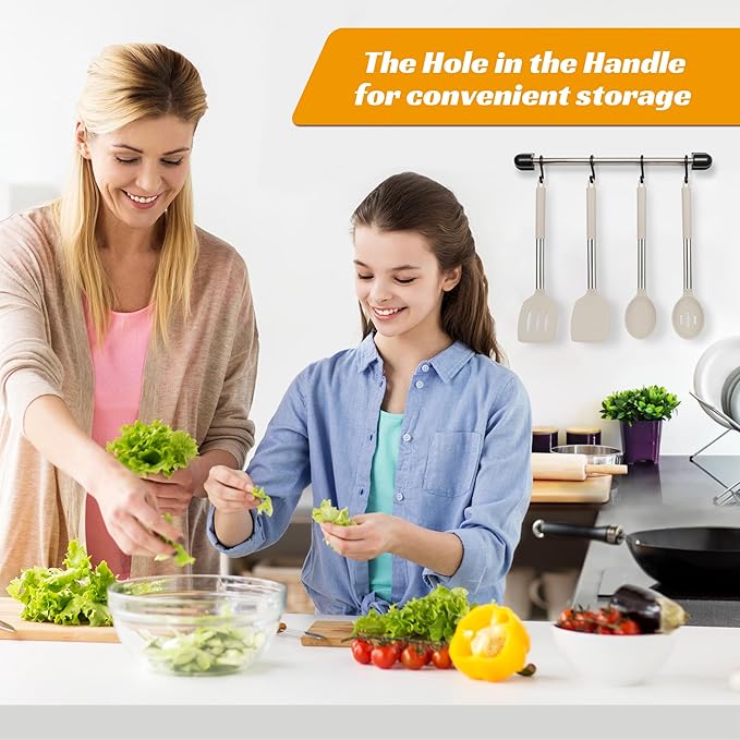Kitchen Utensils Set Silicone Kitchen Utensils Set for Nonstick Cookware Perfect for Baking and Mixing,Spatula Set BPA Free Dishwasher Safe Khaki 4 Pack
