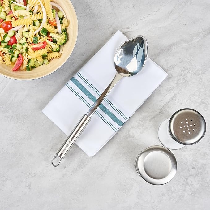 Serving Spoon 1 Pack 12.3 Inch Ergonomic Handle Spoon Dishwasher Safe Stainless Steel Silver Buffet Utensil Durable Catering Cutlery for Serving at Buffets, Events
