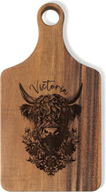 Personalized Wood Engraved Charcuterie Boards with Handle - Custom Reversible Cutting Board S M L - Customized Housewarming Gifts for Family Friend(Cow)