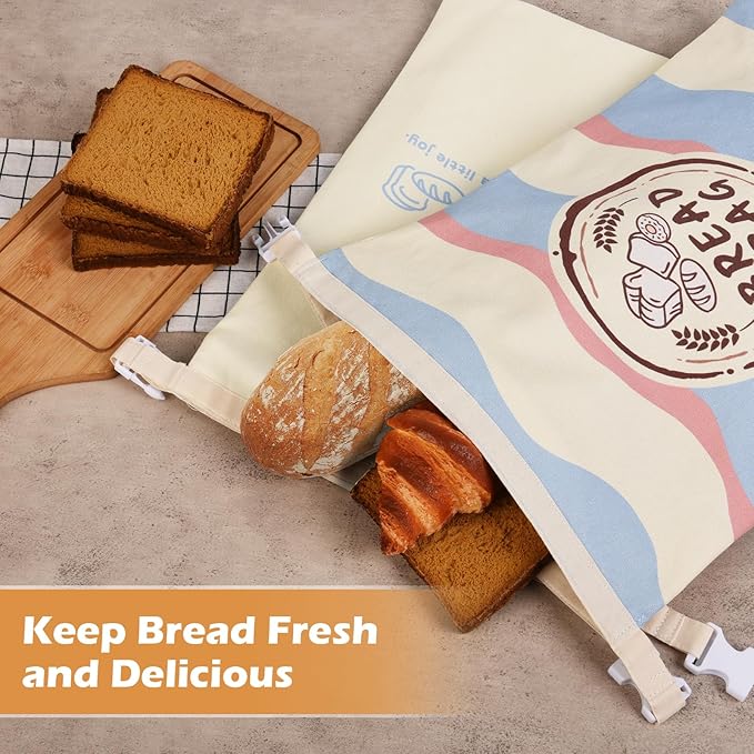 Reusable Bread Bags (2-Pack) – XL Cotton Zipper Bags with Plastic Lining for Sourdough & Homemade Bread Storage - Great Gift for Bakers