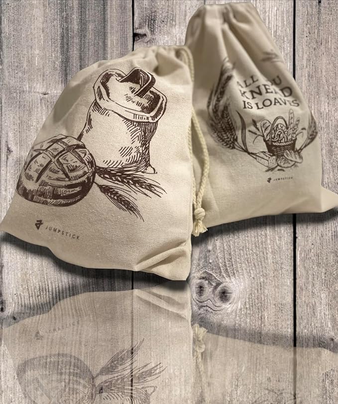 Natural Organic Linen Bread Bags - 2 pack - Large 13 x15 inches. Ideal for Homemade Bread, Reusable, Gift, Christmas Gift, Storage for Artisan - Bakery & Baguette Bag, no plastic