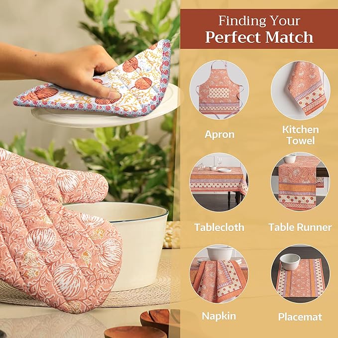 Maison d' Hermine Pot Holders Set 100% Cotton Heat Resistant Potholders 8" x 8" Hot Pads with Loop for Thanksgiving Christmas Decorations BBQ Baking Handling Hot Pans (Pack of 2, Harvest Festival)