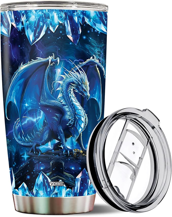 Blue Dragon Tumbler Gifts for Women Girls Daughter Coffee Cup 20oz Stainless Steel Insulated with Lid Water Bottle Travel Mug Gift for Dragon Lover Christmas Birthday Mothers Day Valentines