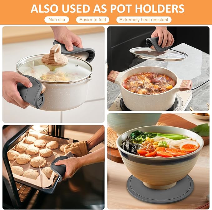 Trivets for Hot Dishes 6 Pack Kitchen Heat Resistant Pot Holders Non Slip Multipurpose Kitchen Accessories Silicone Mat Hot Pads (Gray)