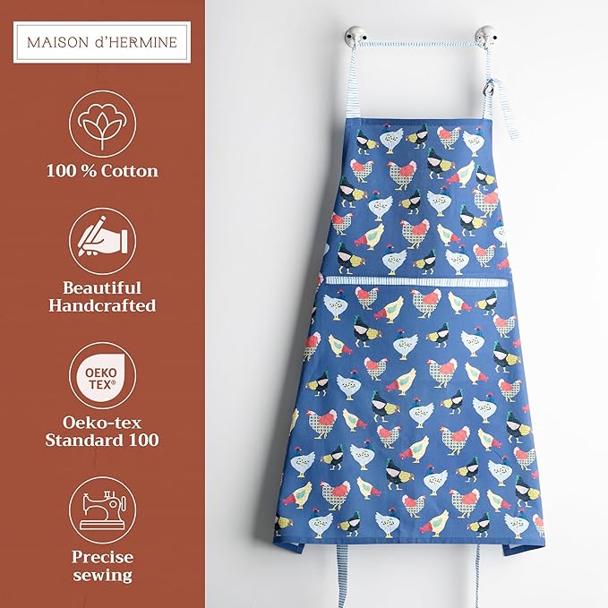 Maison d' Hermine 100% Cotton Apron for women with Pocket Kitchen Chef Apron for Men Cooking Gardening Server Waitress