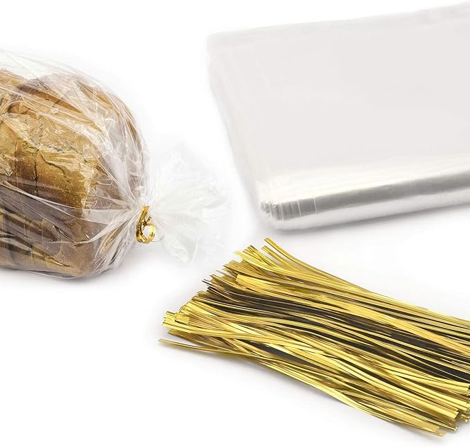 Bread Bags with Ties, Reusable, 105 Clear Bags and 105 Ties, For Homemade And Bakery Loaf Adjustable Reusable (105)