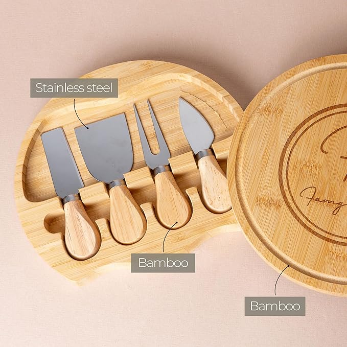 Custom engraved luxury charcuterie board & knife set/4pcs, personalized cheese chopping serving tray for fruits, food, dessert for table decoration, personalized gift for hostess (Your own text/logo)