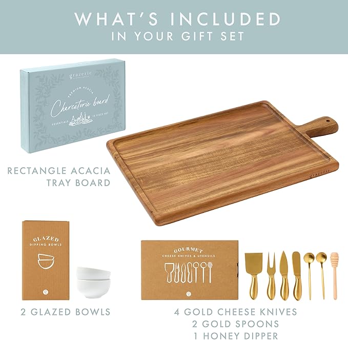 Charcuterie Board Set - Acacia Cheese Board Serving Tray with Accessories - House Warming Gifts for New Home, Bridal Shower & Wedding Gift, Birthday Gifts for Women