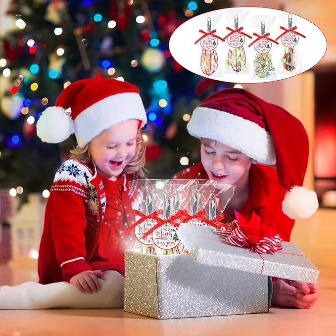6 Sets 12 Inch Christmas Whisks Gifts DIY Fillable Christmas Tree Ornaments Xmas Colored Silicone Whisks for Cooking Heat Resistant Egg Beaters with Card Rope Bag for Candy Holder