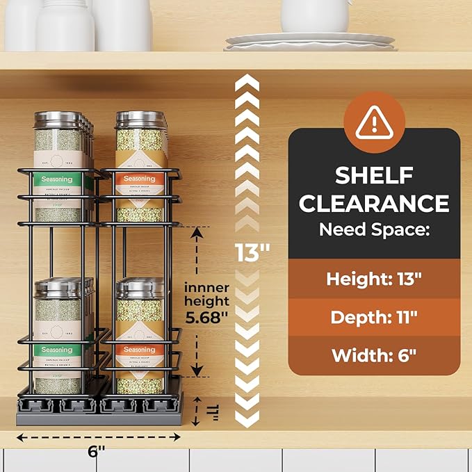 Pull Out Spice Rack Organizer for Cabinet, Slide Out Spice Racks, Easy to Install Spice Cabinet Organizer, 2.1''Wx10.35''Dx8.26''H, 2 Drawers 2 Tiers(Black)