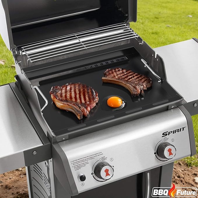 Full Size Griddle Inserts for Weber Spirit 200 Series Gas Grills, 7637 Flat Top Grill Griddle with Handles Replacement Part for Weber GS4 Spirit I & II S-210 E-210 E-220, Carbon steel, Black