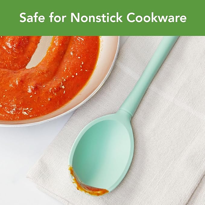 Tovolo Flex-Core Non-Stick All Silicone Deep Spoon Kitchen Utensil for Mixing and Serving – Heat-Resistant, Dishwasher Safe & BPA Free - Aqua