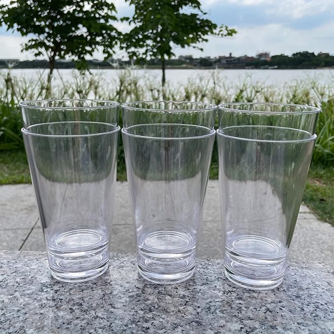 Clear Drinking Glasses - Unbreakable Acrylic Glasses Drinkware 18 oz set of 6 - BPA Free Dishwasher Safe Reusable Plastic Cups for Kitchen Party Outdoor (Look Like Glass)