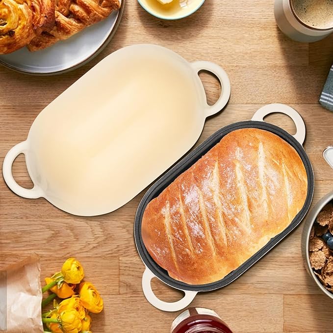 Enameled Cast Iron Sourdough Bread Oven, 5QT Loaf Cast Iron Bread Pan with Lid, Oval Dutch Oven for Homemade Bread Baking (Gradient Caramel)