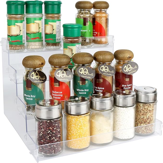ELEGANTLIFE Spice Rack,No Tool Needed & No Pungent Acrylic Glue Self-derived Snap On Assembly Spice Shelf Pantry Kitchen Cabinet Organizer 10 in for Jars,Baking Supplies & Spice Bottles (4 Tier)