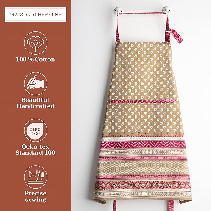 Maison d' Hermine 100% Cotton Apron for women with Pocket Kitchen Chef Apron for Men Cooking Gardening Server Waitress