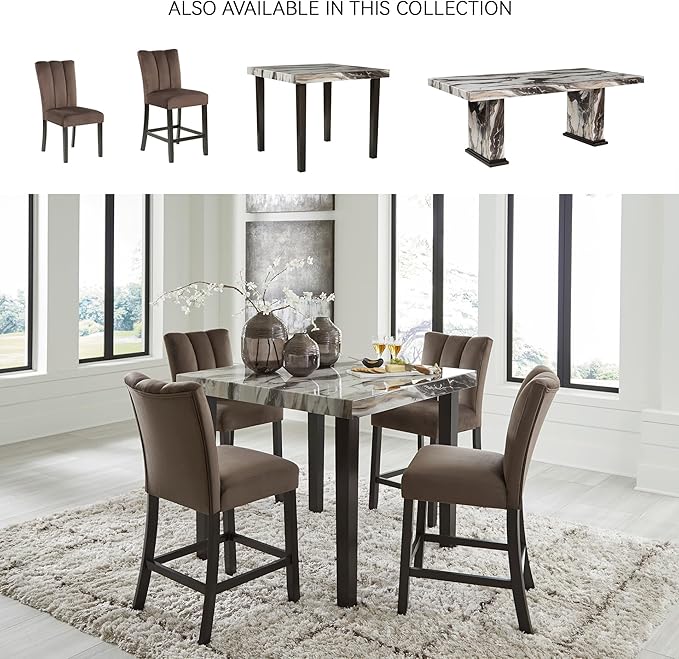 Signature Design by Ashley Jazmore Contemporary Velvet Upholstered Counter Height Bar Stool with Footrest and Adjustable Levelers, Set of 2, Dark Brown & Black