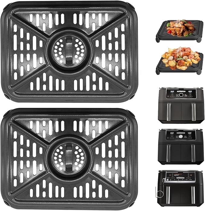 GWY Air Fryer Grill Pan for Ninja Foodi DZ401 DZ550 10 Quart DualZone Air Fryer, Replacement Crisper Plate Grill Plate Tray Accessories with Rubber Bumpers, Dishwasher Safe
