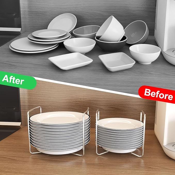 Adjustable Bamboo Dish Drying Rack - Stainless Steel 304 Dish Rack for Kitchen | Counter Home Essentials for Efficient Dish Organization and Drying (White, 1*Small&1*Large)