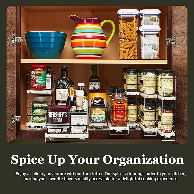 Vertical Spice - Narrow Pullout Spice Rack - Sliding Drawer for Kitchen Organization - Pantry Organizers and Storage - 2 Drawers & 2 Tiers - 20 Spice Jar Capacity (4.6" W x 10.75" H x 10.6" D, Cream)