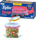 Ziploc Gallon Food Storage Bags, Stand-Up Bottom, Easy to Fill, 81 Count (Packaging May Vary)