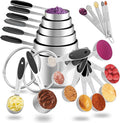 Measuring Cups and Spoons Set, 21 Pieces Stainless Steel Measuring Cups Measuring Spoons Set with Black Silicone Handle, Nesting Measuring Cup Spoon for Dry or Liquid Ingredients