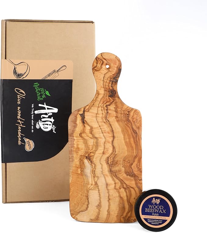 Olive Wood Cutting Board - 30cm (11.8") Handmade Chopping Board with Hanging Hole - Rustic Mediterranean Kitchen Board for Chopping, Slicing, and Serving with Natural Beeswax Finish