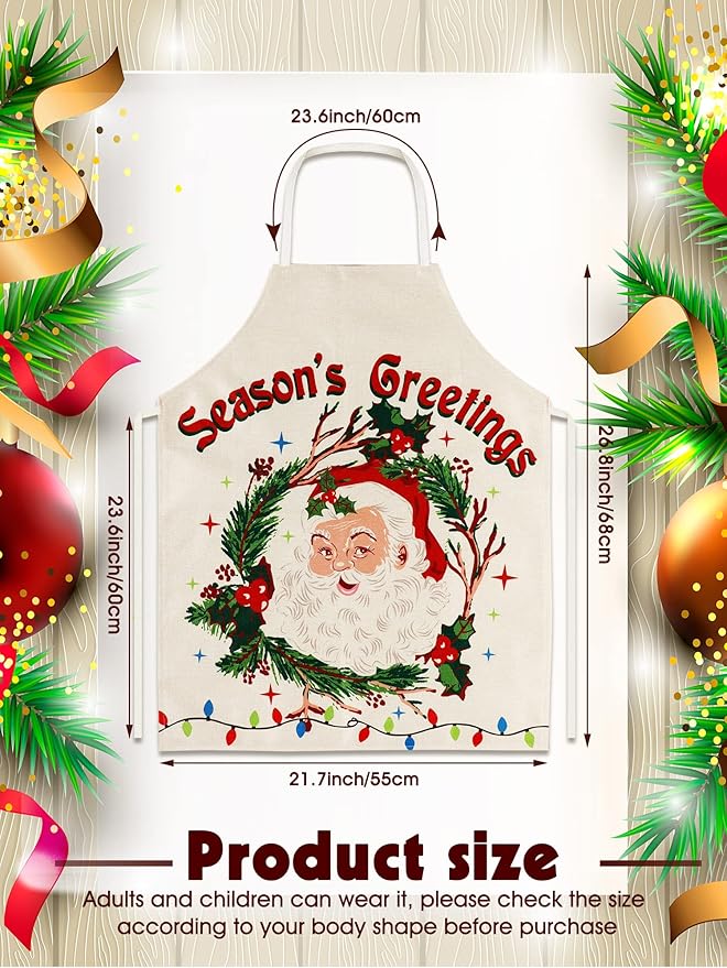 SATINIOR 4 Pcs 21.7" x 26.8" Christmas Aprons Adjustable Kitchen Aprons Xmas Plaid Merry Christmas Bib for Adults